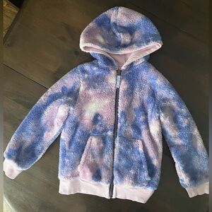 Lands' End Reversible Girls Plush Zip Hoodie in Purple & Pink Tie-Dye